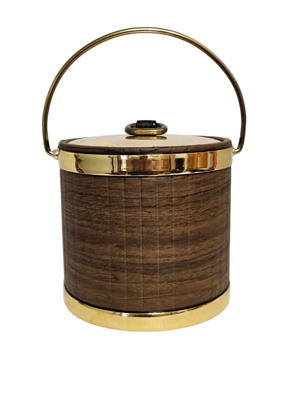 Vintage Round Straw & Brass Ice Bucket